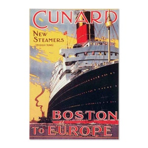 1922 Cunard Steamer Travel Poster - Boston to Europe | Classic Collection Art Print | For Gifts and Wall Art Décor