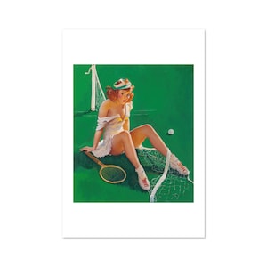 Net Results Vintage Style Gil Elvgren RedHead Pin-Up Girl Tennis Poster | For Gifts and Wall Art Décor