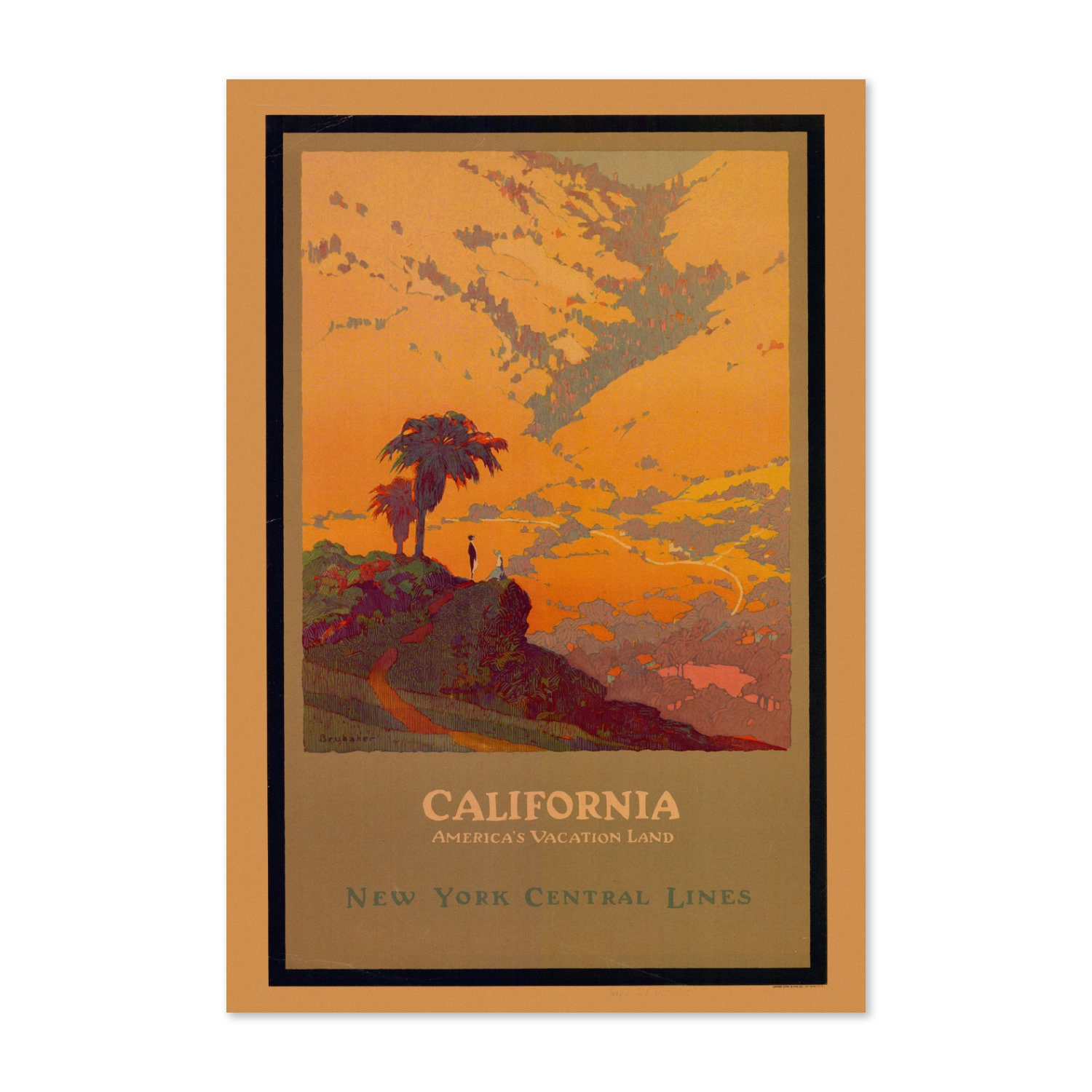 1920s California Vintage Style NY Central Lines Railroad Travel Poster | Classic Collection Art Print | For Gifts and Wall Art Décor