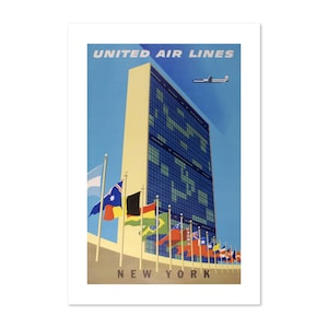 1950s New York - United Nations Vintage Style Airline Travel Poster | Classic Collection Art Print | For Gifts and Wall Art Décor