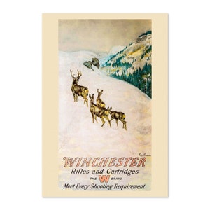 Cartel de caza de ciervos de 1912 - Rifles y cartuchos Winchester / Impresión de arte publicitario clásico / Para regalos y decoración de arte de pared