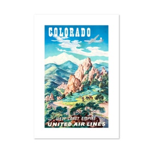 Colorado Springs 1950s United Airlines Vintage Style Travel Poster / Classic Collection Art Print / Para regalos y decoración de arte de pared