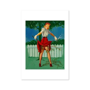 Elvgren 1940s Pin-Up Girl Trim Limbs Yardwork Poster | For Gifts and Wall Art Décor