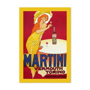 1910 Vermouth Martini Torino - Cartel de publicidad de alcohol de estilo vintage / Impresión de arte de guerra clásica / Para regalos y decoración de arte de pared