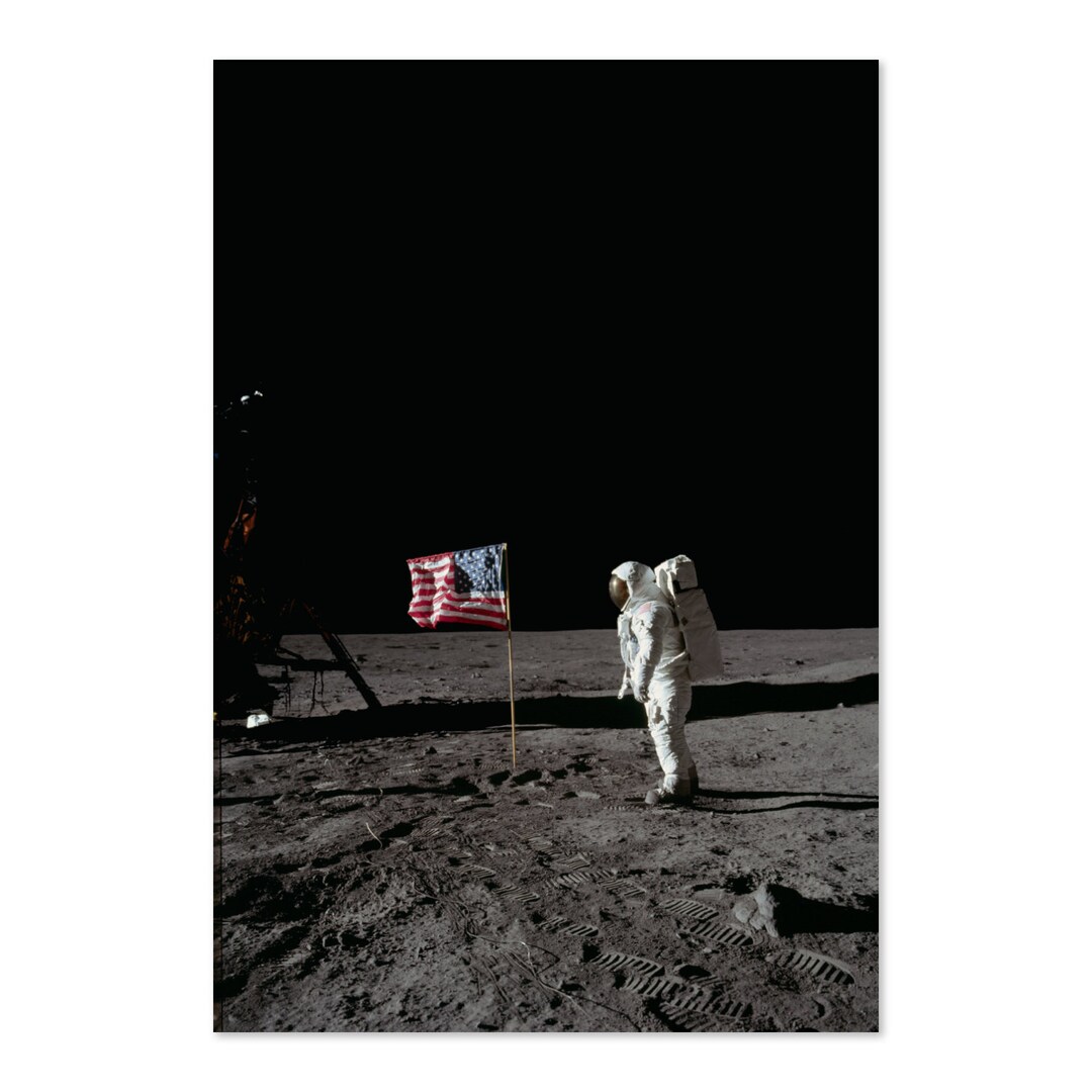 Buzz Aldrin on the Moon W Flag - Apollo 11 NASA Moon Landing Poster ...