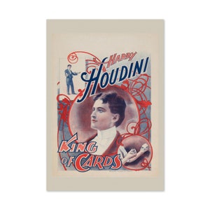 1895 Harry Houdini King of Card Tricks Escape Artist Magic Poster | Klassische Magie Kunstdruck | Für Geschenke und Wandkunst Dekor