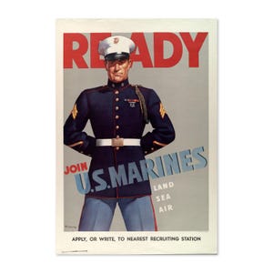 1942 Join the US Marines! WWII Historic Vintage Enlistment Poster | Classic World War II Art | For Veteran Gifts and Wall Art Décor