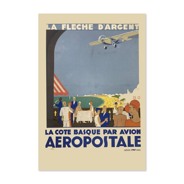 1920s Aeropostale the Basque Coast Vintage Style Travel Poster | Classic Collection Art Print | For Gifts and Wall Art Déco