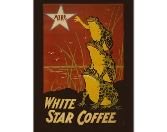 1899 White Star Coffee Vintage Style Frog Advertising Poster | Classic Advertising Art Print | For Gifts and Wall Art Décor