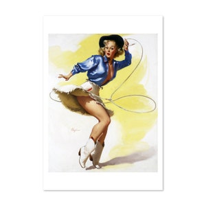 On Her Toes Vintage Style Elvgren Roping Cowgirl Rodeo Pin-Up Poster | For Gifts and Wall Art Décor