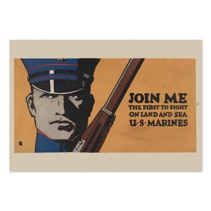 Join Me US Marines First to Fight! 1914 WWI Recruiting Poster | Classic World War I Art Print | For Veteran Gifts and Wall Art Décor