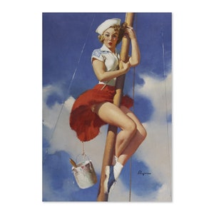 Sitting Pretty Sailor Girl Vintage Style Elvgren Upskirt PinUp Poster | For Gifts and Wall Art Décor