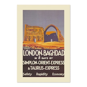 1931 London UK To Baghdad Iraq Vintage Style Train Travel Poster | Classic Collection Art Print | For Gifts and Wall Art Décor