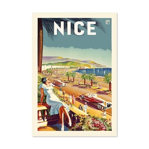 Niza Francia 1930s Vintage Style French Riviera Beach Travel Poster / Classic Collection Art Print / Para regalos y decoración de arte de pared