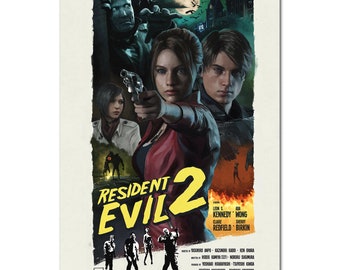 Resident Evil 2 Remake Poster | Retro Movie Art Style | High Quality Prints