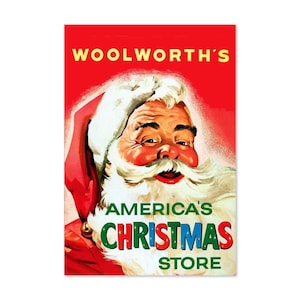 1950er Jahre Woolworth's America's Christmas Store Vintage Werbeplakat Santa | Klassische Werbung Kunstdruck | Für Geschenke und Wandkunst Dekor