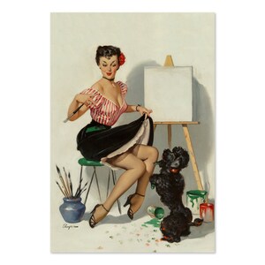 1950&#39;s Elvgren Pin-Up Dog Poster Some Help | For Gifts and Wall Art Décor