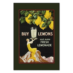 Cartel publicitario de la década de 1920 Comprar limones - Hacer limonada fresca / Impresión de arte de guerra clásica / Para regalos y decoración de arte de pared