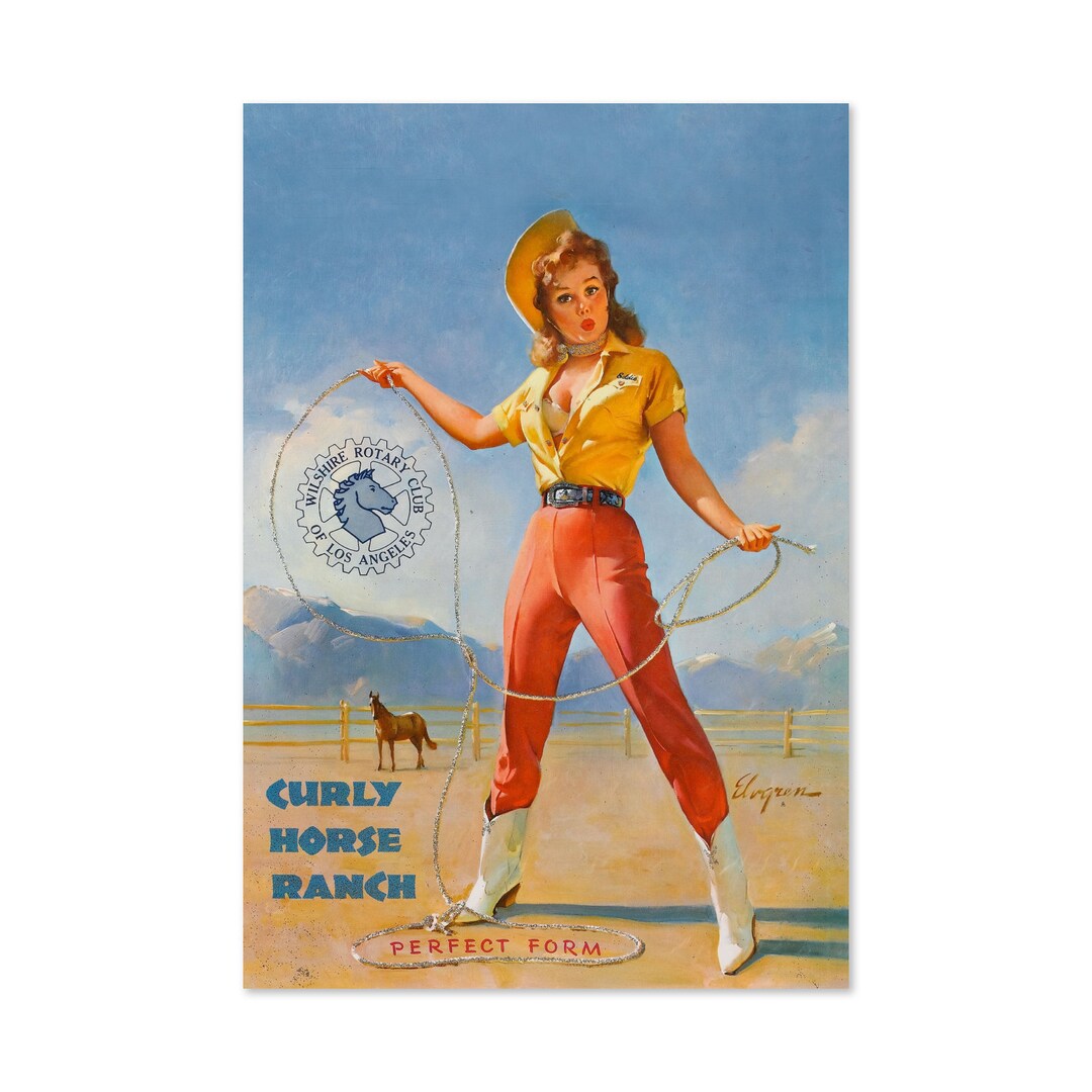 Pinup Rodeo Perfect Form Vintage Style Elvgren Cowgirl Pin-up Rodeo Horse Poster ...