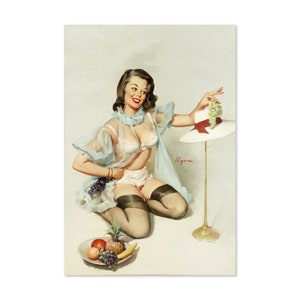 Tasteful Design Vintage Style Elvgren Fruit Pin-Up Girl Poster | For Gifts and Wall Art Décor
