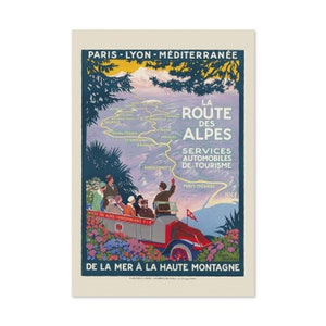 Cartel de viaje francés de estilo vintage La Route Des Alpes de la década de 1920 / Impresión de arte de colección clásica / Para regalos y decoración de arte de pared
