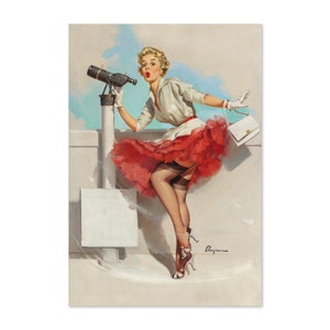 What a View Vintage Style Elvgren Pin-Up Girl Telescope Poster | For Gifts and Wall Art Décor