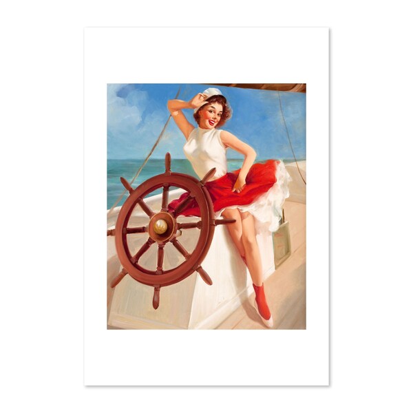 Sailor Girl 1950s Vintage Style Elvgren Pin-Up Sail Boat Poster | For Gifts and Wall Art Décor