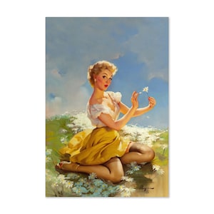 1950s Elvgren Sexy Pin-Up Flower Girl Poster Daisies Are Telling | For Gifts and Wall Art Décor