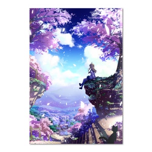 Anime Scenery Poster | Cherry Blossom View | High Quality Prints | Unframed - Best for Home, Office, Gym, Living Room, Bedroom, Gifts