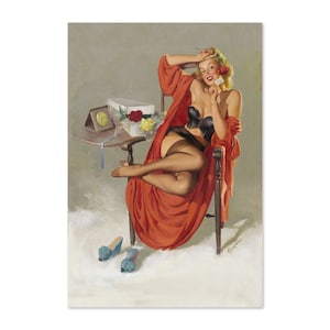 Elvgren 1949 Pin-Up Girl Undressing American Beauty Poster | For Gifts and Wall Art Décor