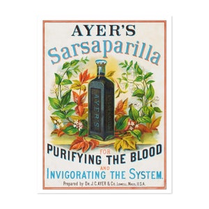 1860er Jahre Ayers Sarsaparilla - Vintage Patent Medizin Poster | Klassische Werbung Kunstdruck | Für Geschenke und Wandkunst Dekor
