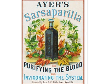 1860s Ayers Sarsaparilla - Vintage Patent Medicine Poster | Classic Advertising Art Print | For Gifts and Wall Art Décor