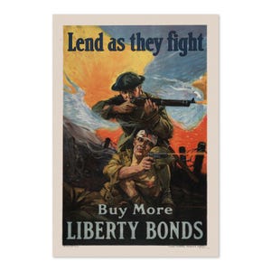 Lend as They Fight! World War I Vintage Style War Poster | Classic World War I Art Print | For Veteran Gifts and Wall Art Décor