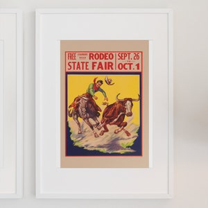 1930s State Fair Rodeo Cowgirl Strawberry Roan Vintage Horse Poster – 24x32, Reproduction