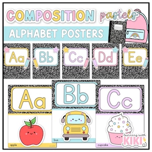 Cuaderno de composición para decorar el aula: pósteres del alfabeto, manuscritos y diseños editables.