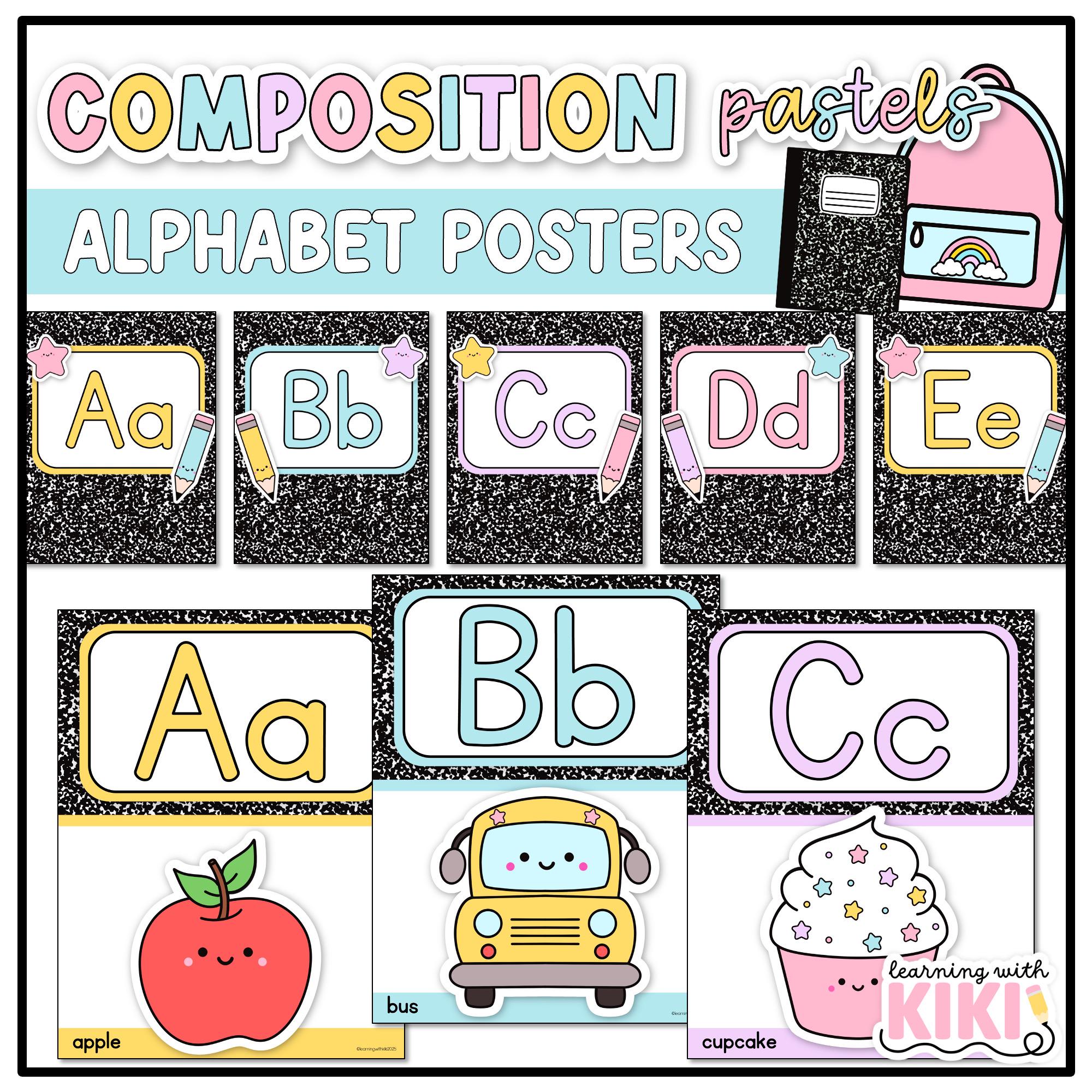 Composition Notebook Classroom Decor: Alphabet Posters | Manuscript | Editable