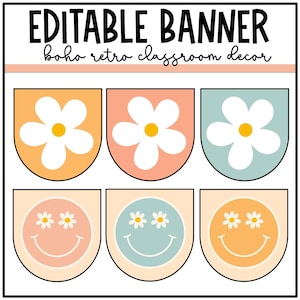 Boho Retro Banner | Bunting | Bulletin Board | Daisy Classroom Decor