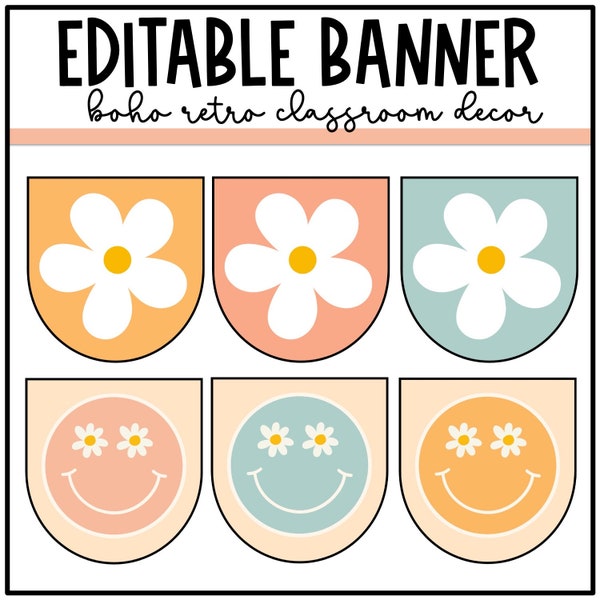 Boho Retro Banner | Bunting | Bulletin Board | Daisy Classroom Decor