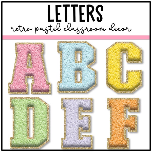 Retro Pastel Bulletin Board Letters | Varsity Patch Letters