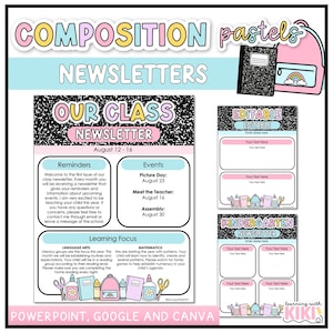 Back to School Newsletter Template | Editable | Composition Notebook | Pastel