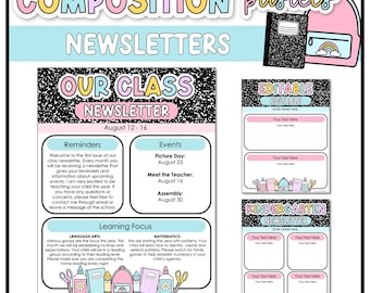 Plantilla de boletín de regreso a clases / Editable / Cuaderno de composición / Pastel