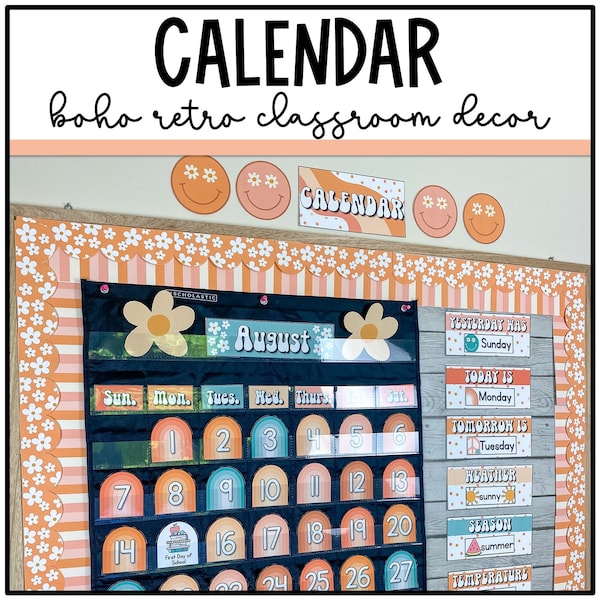 Boho Retro Calendar | Pocket Chart | Daisy Classroom Decor