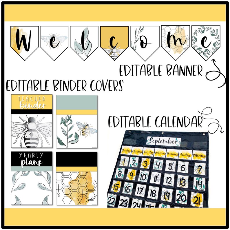 Bee Classroom Decor Bundle Editable Etsy