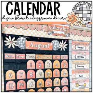 Disco Floral klas decor kalender | Zakdiagram | Bewerkbaar | Retro klaslokaaldecor