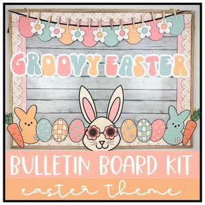 Easter Bulletin Board, Printable Easter Classroom Decor, Retro Groovy Bulletin Board