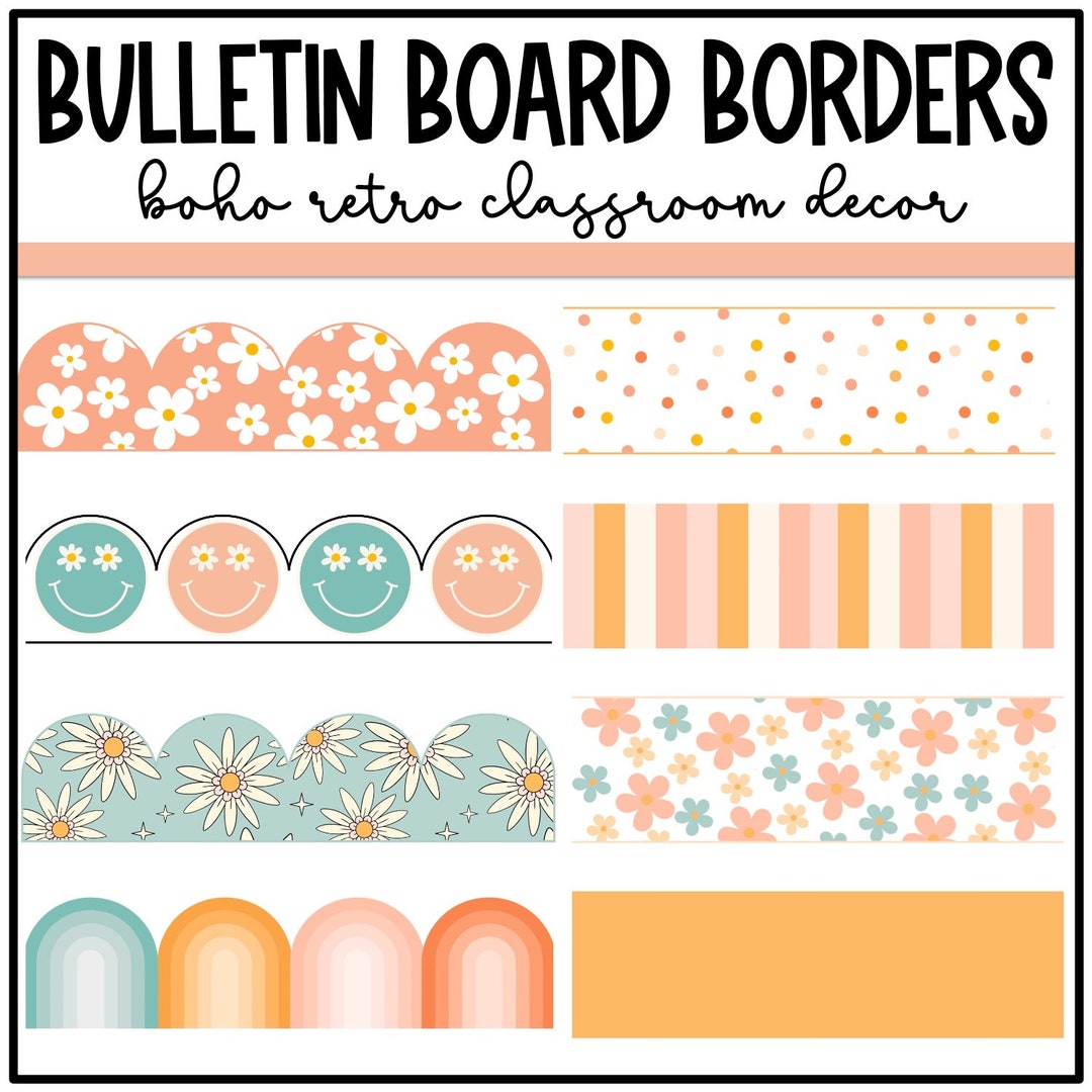 Boho Retro Bulletin Board Borders Daisy Etsy