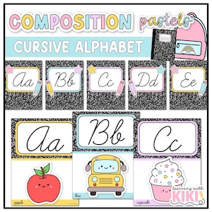 Cuaderno de composición para decorar el aula: pósteres del alfabeto cursivo editables