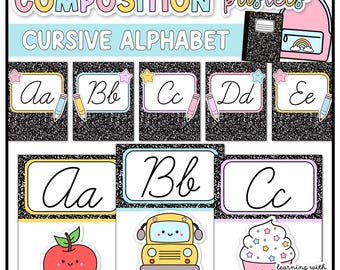 Cahier de composition déco pour la classe : affiches de l'alphabet | Cursive | Modifiable