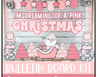 Christmas Bulletin Board Kit, Classroom Decor, Pink Christmas, Disco Snowman, Winter