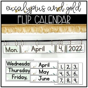 Calendário flip de eucalipto e ouro | Botânico